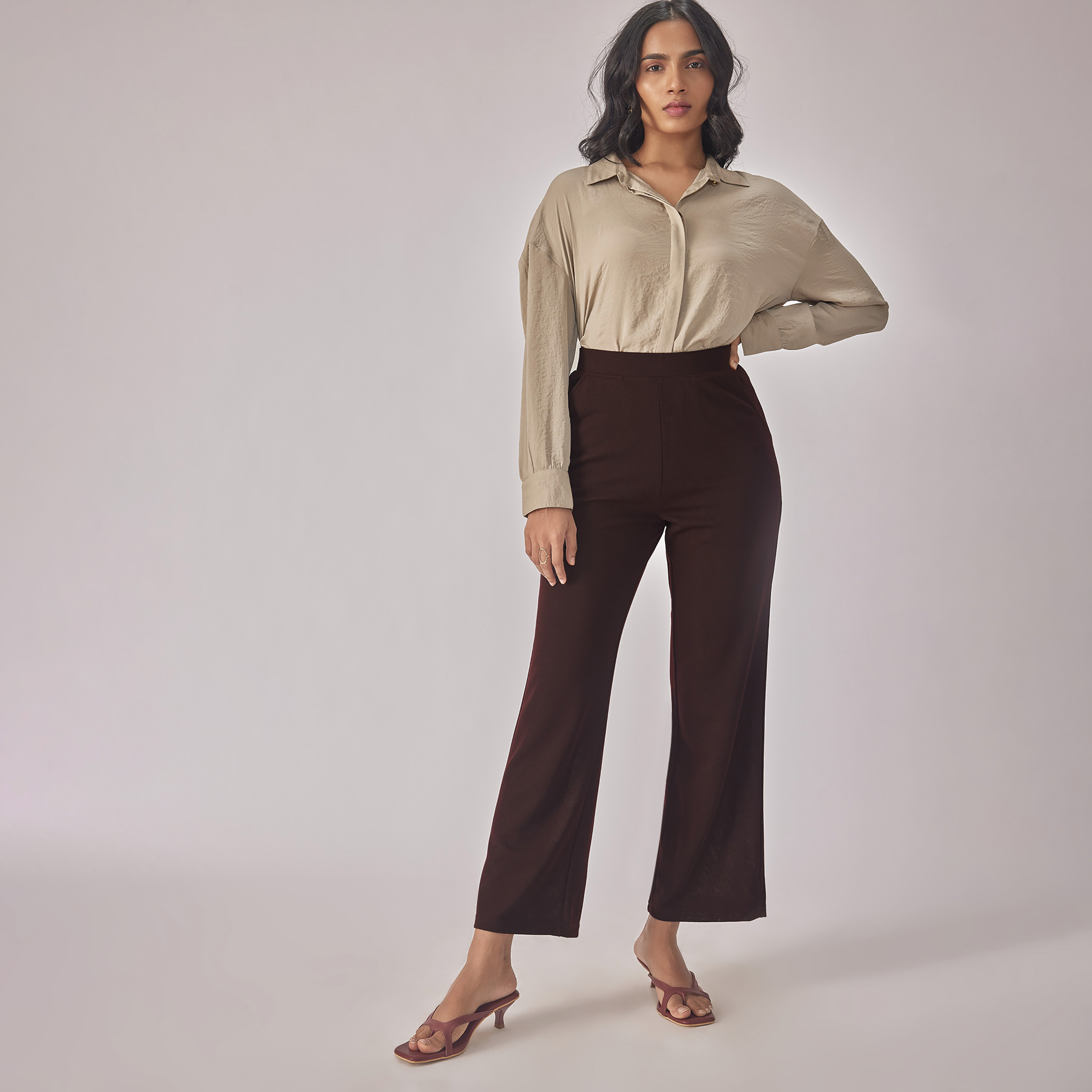Gray Polyester Popwings Women Formal Casual Grey Solid Highrise Trousers at  Rs 180/piece in New Delhi